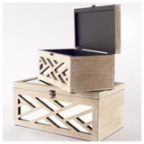 Tiffany (Set of 2) Off-White Wooden W/ Mirror Inlay Chevron Boxes from Mercana - Luna Furniture