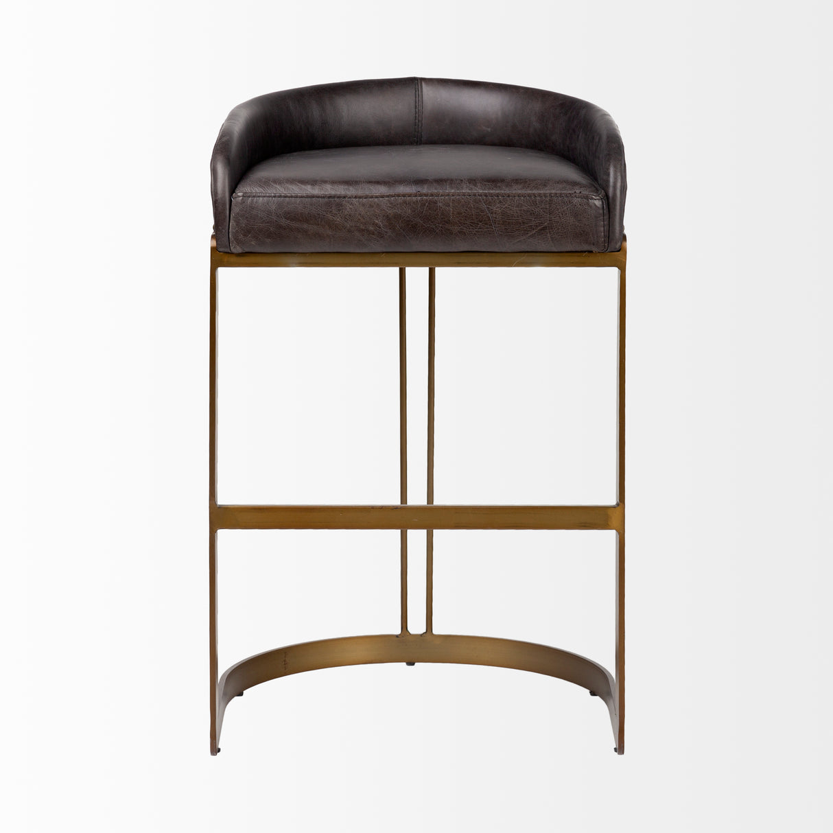 Hollyfield II Black Leather Seat Gold Metal Base Bar Stool from Mercana - Luna Furniture
