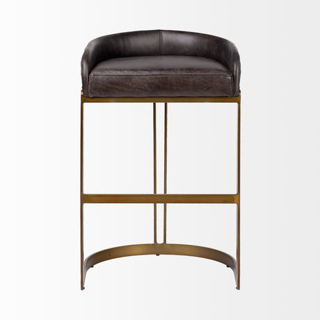 Hollyfield II Black Leather Seat Gold Metal Base Bar Stool from Mercana - Luna Furniture