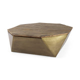 Esagono Octagonal Gold Metal-Clad Reclaimed Wood Coffee Table w/ Storage from Mercana - Luna Furniture