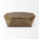 Esagono Octagonal Gold Metal-Clad Reclaimed Wood Coffee Table w/ Storage from Mercana - Luna Furniture