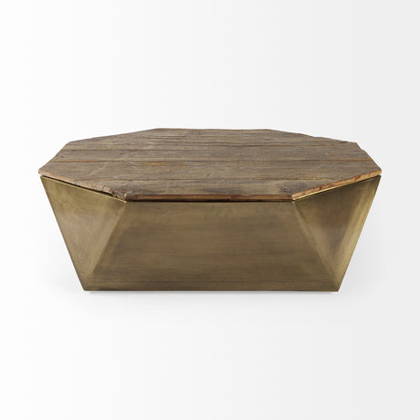 Esagono Octagonal Gold Metal-Clad Reclaimed Wood Coffee Table w/ Storage from Mercana - Luna Furniture