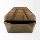 Esagono Octagonal Gold Metal-Clad Reclaimed Wood Coffee Table w/ Storage from Mercana - Luna Furniture