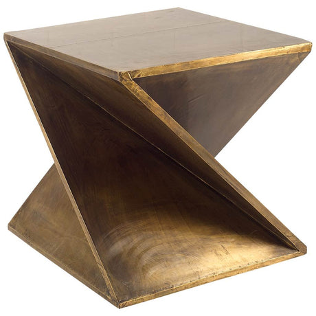 Zelda 20L x 20W Gold Metal-Cladded Z-Shaped Wooden Accent Table from Mercana - Luna Furniture