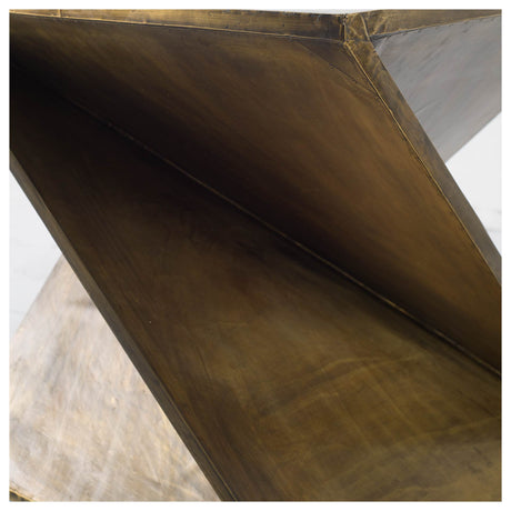 Zelda 20L x 20W Gold Metal-Cladded Z-Shaped Wooden Accent Table from Mercana - Luna Furniture