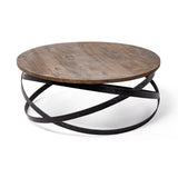 Triumph 40" Round Brown Solid Wood Top Black Metal Base Coffee Table from Mercana - Luna Furniture
