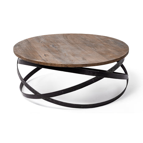 Triumph 40" Round Brown Solid Wood Top Black Metal Base Coffee Table from Mercana - Luna Furniture