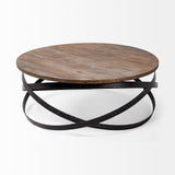 Triumph 40" Round Brown Solid Wood Top Black Metal Base Coffee Table from Mercana - Luna Furniture