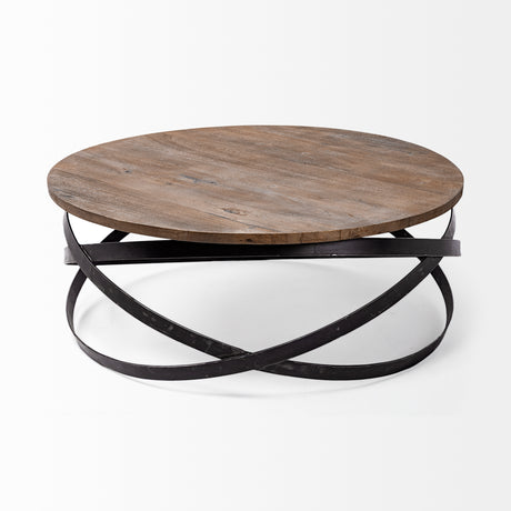 Triumph 40" Round Brown Solid Wood Top Black Metal Base Coffee Table from Mercana - Luna Furniture