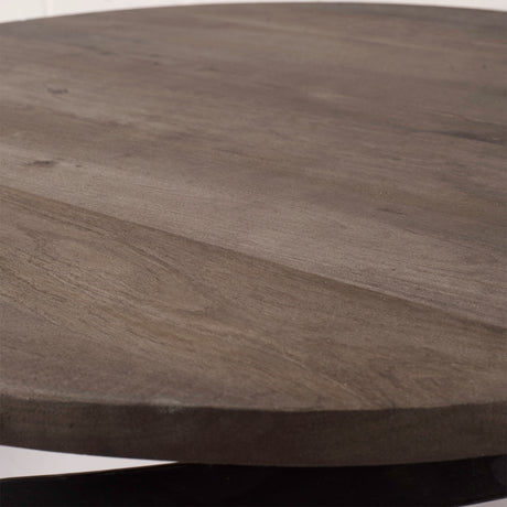 Triumph 40" Round Brown Solid Wood Top Black Metal Base Coffee Table from Mercana - Luna Furniture