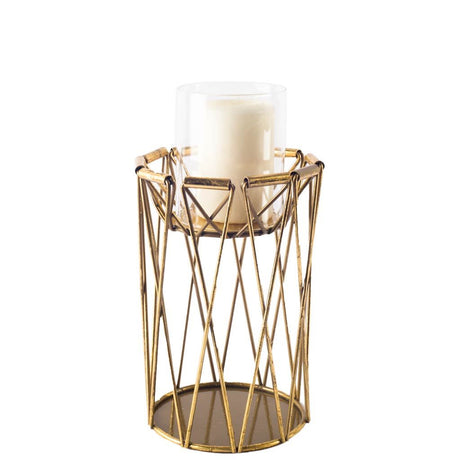 Othello II Short Antiqued Brass Metal Table Candle Holder from Mercana - Luna Furniture