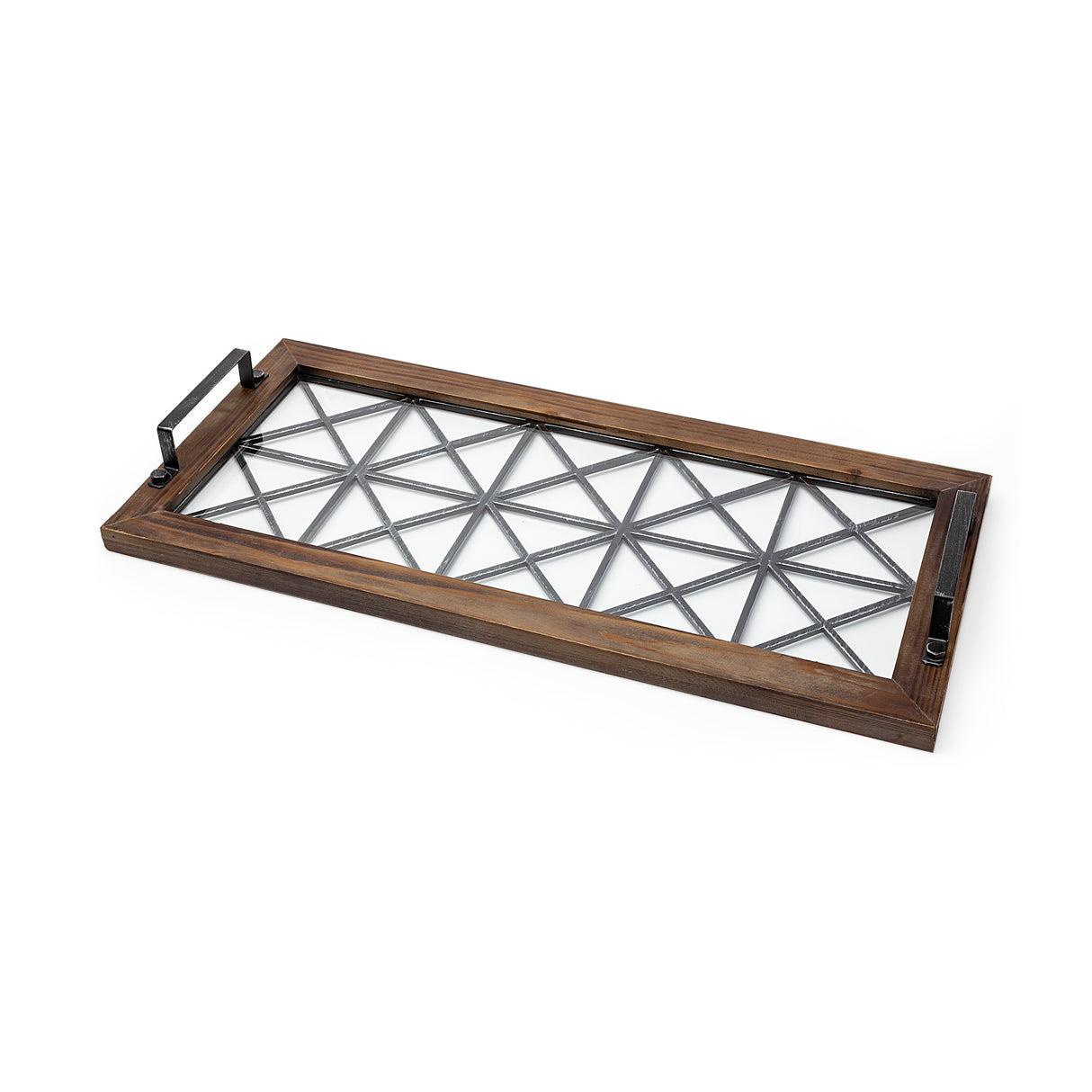 Ellingson 28L x 13W Black Rectangular Metal Glass Wood Bottom Tray from Mercana - Luna Furniture