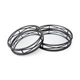 Piers (Set of 2) Black Metal Mirrored Round Trays from Mercana - Luna Furniture