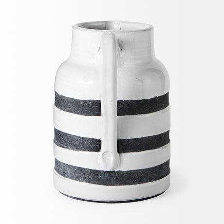Harmon II Large White w/ Charcoal Stripes Ceramic Jug from Mercana - Luna Furniture