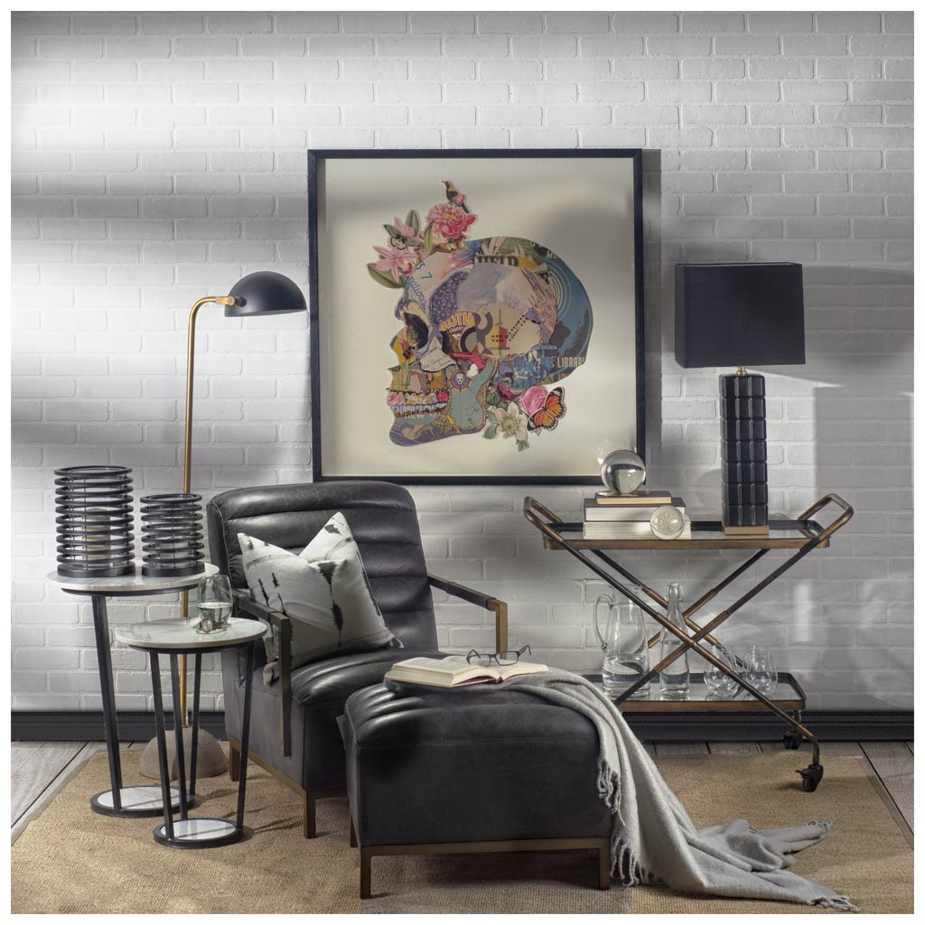 Denmark (55.1"H) Black/Gold Concrete Base Metal Shade Floor Lamp from Mercana - Luna Furniture