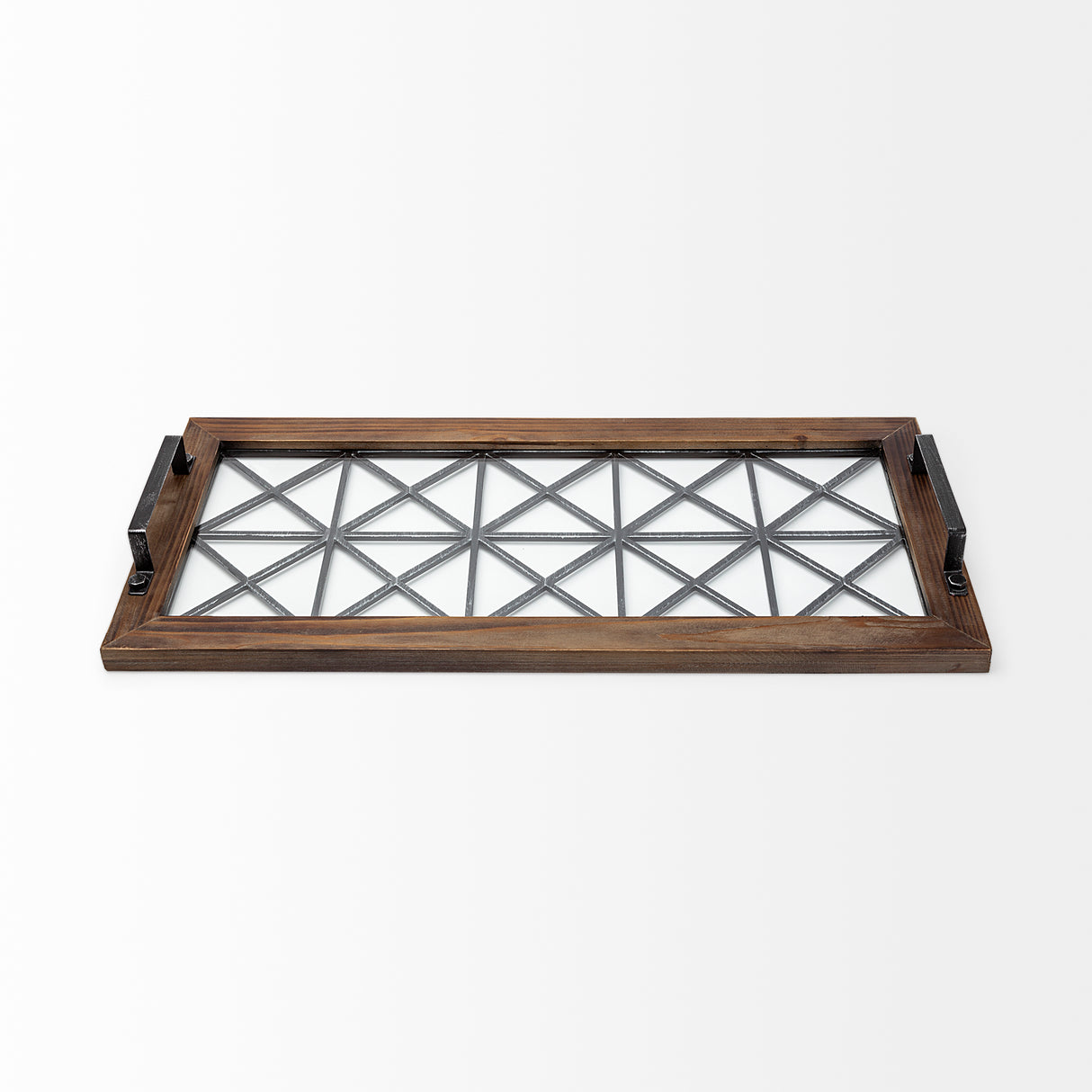 Ellingson 28L x 13W Black Rectangular Metal Glass Wood Bottom Tray from Mercana - Luna Furniture
