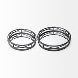 Piers (Set of 2) Black Metal Mirrored Round Trays from Mercana - Luna Furniture