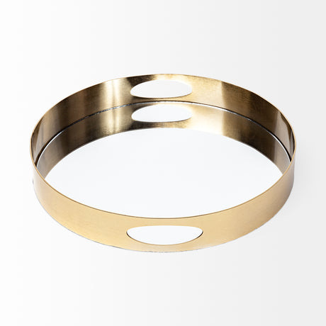 Serkis 15L x 15W Gold Metal Mirrored Base Round Tray from Mercana - Luna Furniture