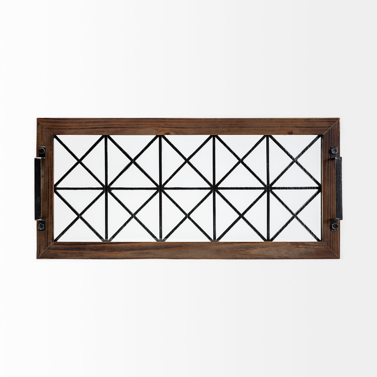Ellingson 28L x 13W Black Rectangular Metal Glass Wood Bottom Tray from Mercana - Luna Furniture