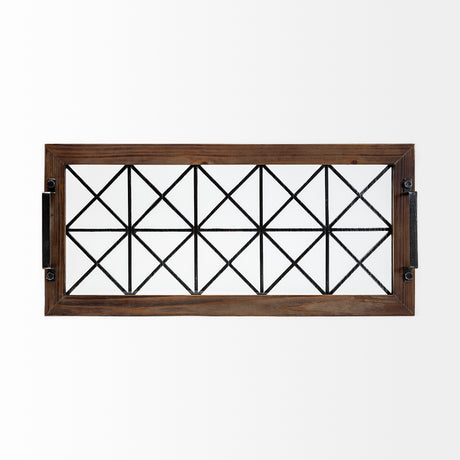 Ellingson 28L x 13W Black Rectangular Metal Glass Wood Bottom Tray from Mercana - Luna Furniture