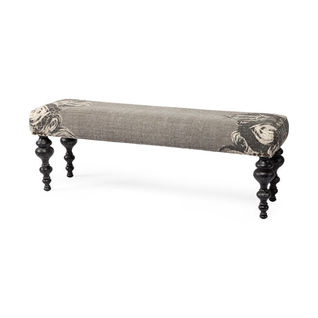 Alhambra 55L x 14W Upholstered Gray Seat W/Black Wood Legs Accent Bench from Mercana - Luna Furniture