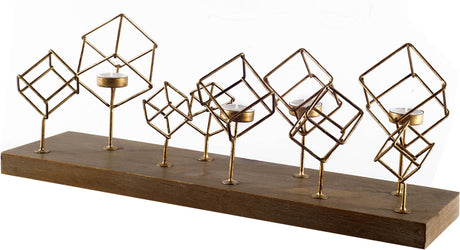 Salvador II Wood Base Brass Cube Tea Light Table Candle Holder from Mercana - Luna Furniture
