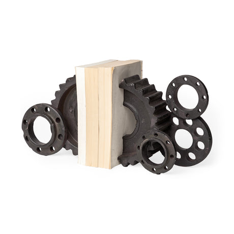 Cogsworth Set of 2 14L x 4W Brown Resin Industrial Gear Bookends from Mercana - Luna Furniture