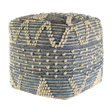 Rofi Blue Denim and Cream Cotton Stitched Square Pouf from Mercana - Luna Furniture
