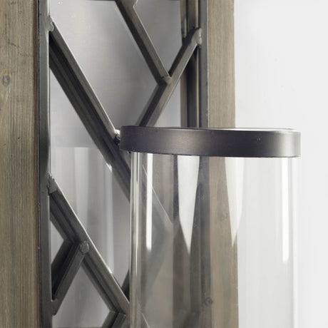 Benji 24"H Brown Wood Frame Black Metal Accent Mirrored Wall Candle Holder from Mercana - Luna Furniture