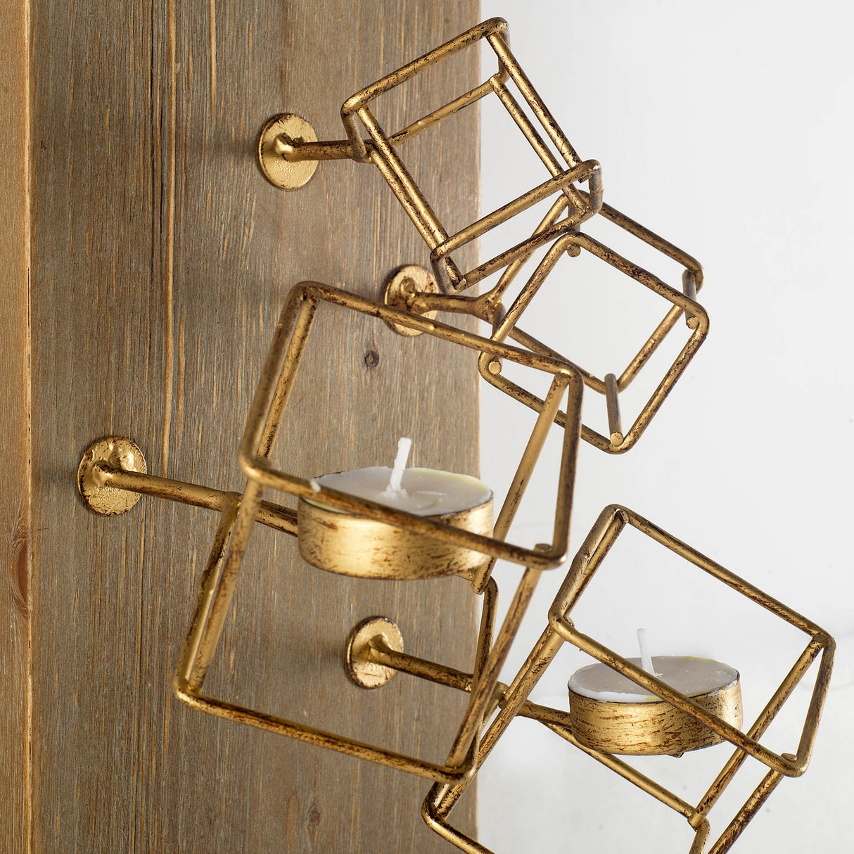 Salvador I 22H Wood Based Brass Metal Cube Wall Candle Holder from Mercana - Luna Furniture