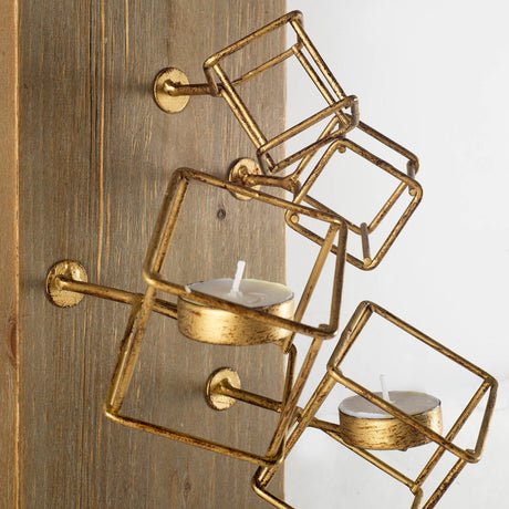 Salvador I 22H Wood Based Brass Metal Cube Wall Candle Holder from Mercana - Luna Furniture