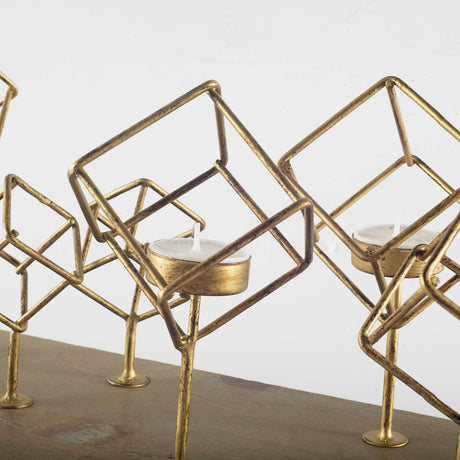 Salvador II Wood Base Brass Cube Tea Light Table Candle Holder from Mercana - Luna Furniture