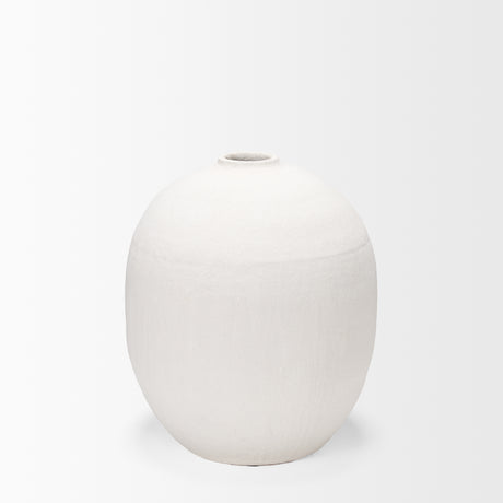 Karakum I Short White Textured Ceramic Vase from Mercana - Luna Furniture