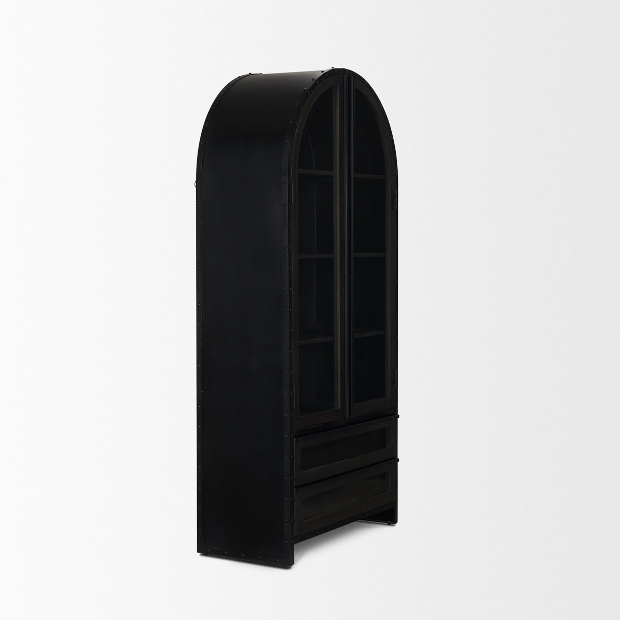 Gehry 72.3" H Dark Brown Metal Brown Wood and Glass Door Display Cabinet from Mercana - Luna Furniture