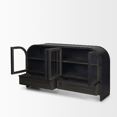 Gehry I 62.3x16.5 Black Metal Frame w/Wood Accent 4 Cabinet Door Two Drawer Sideboard from Mercana - Luna Furniture