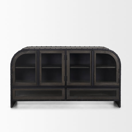 Gehry I 62.3x16.5 Black Metal Frame w/Wood Accent 4 Cabinet Door Two Drawer Sideboard from Mercana - Luna Furniture