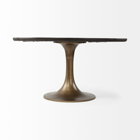 McLeod II 54 L x 54 W x 28.75 H Round Brown Solid Wood Top Gold Metal Base Dining Table from Mercana - Luna Furniture