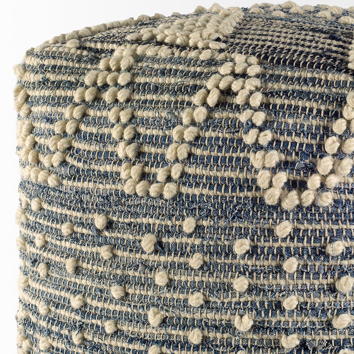 Rofi Blue Denim and Cream Cotton Stitched Square Pouf from Mercana - Luna Furniture