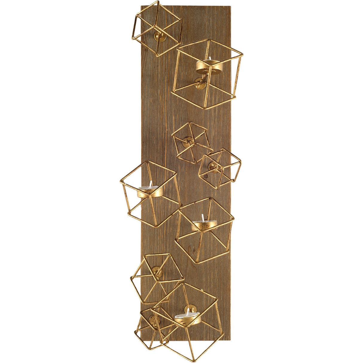 Salvador I 22H Wood Based Brass Metal Cube Wall Candle Holder from Mercana - Luna Furniture