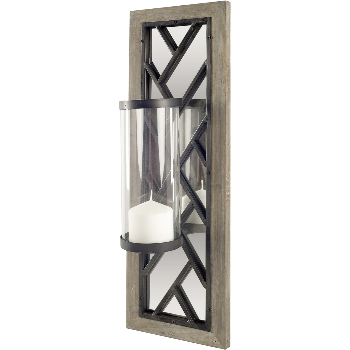 Benji 24"H Brown Wood Frame Black Metal Accent Mirrored Wall Candle Holder from Mercana - Luna Furniture