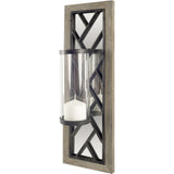 Benji 24"H Brown Wood Frame Black Metal Accent Mirrored Wall Candle Holder from Mercana - Luna Furniture