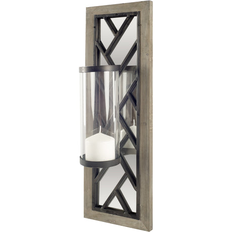 Benji 24"H Brown Wood Frame Black Metal Accent Mirrored Wall Candle Holder from Mercana - Luna Furniture