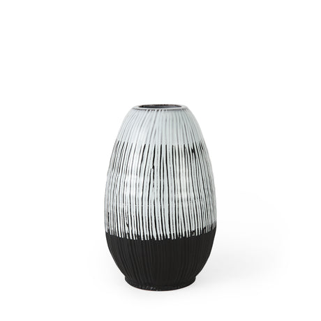 Tanami II Short Dark Brown/White Glazed Ceramic Vase from Mercana - Luna Furniture