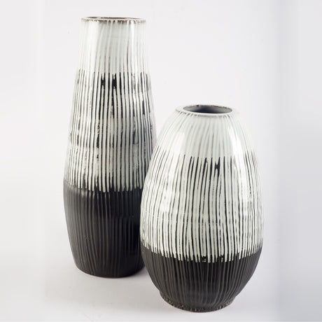 Tanami II Short Dark Brown/White Glazed Ceramic Vase from Mercana - Luna Furniture