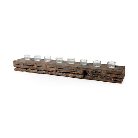 Lakara Reclaimed Wood Eight Tealight Table Candle Holder from Mercana - Luna Furniture