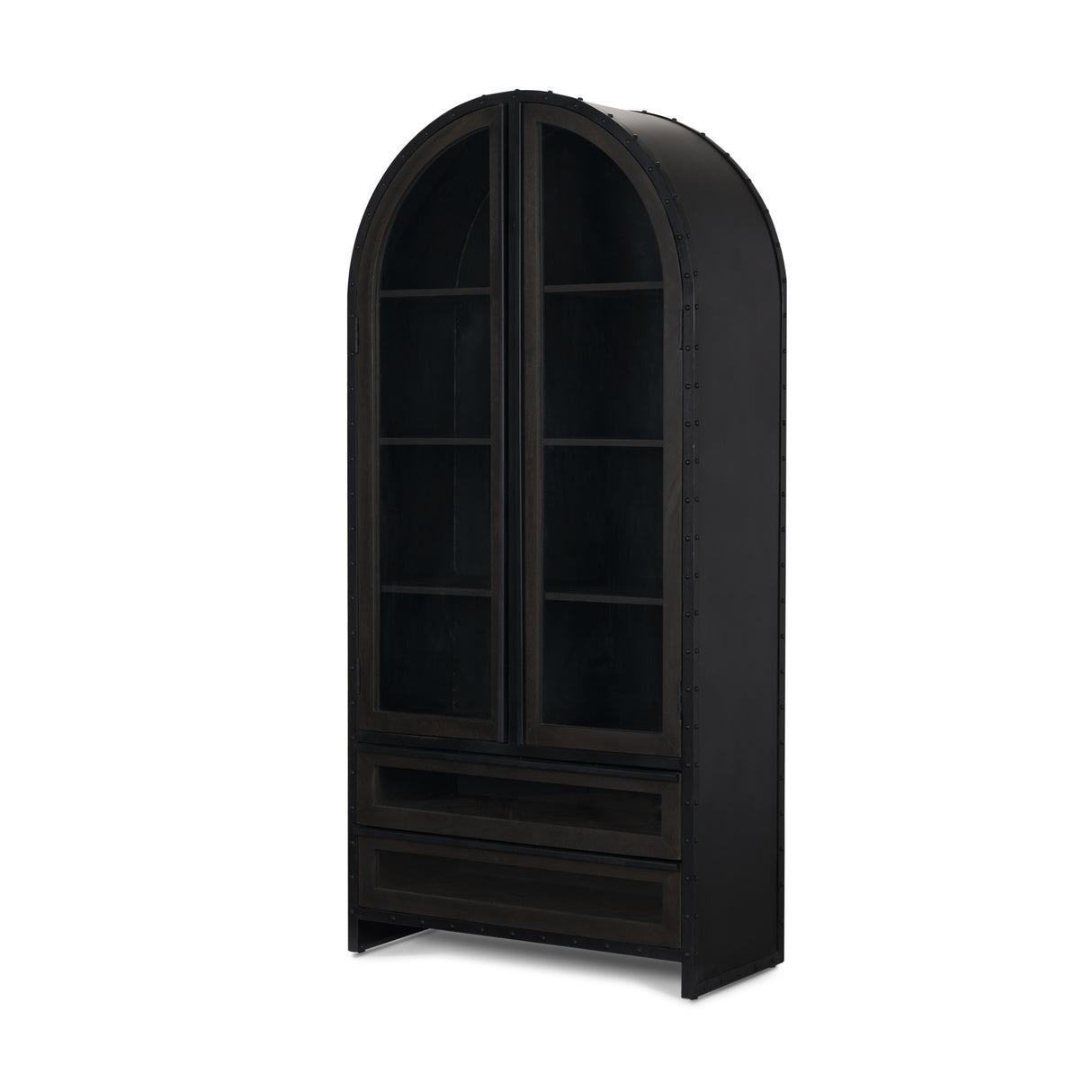 Gehry 72.3" H Dark Brown Metal Brown Wood and Glass Door Display Cabinet from Mercana - Luna Furniture