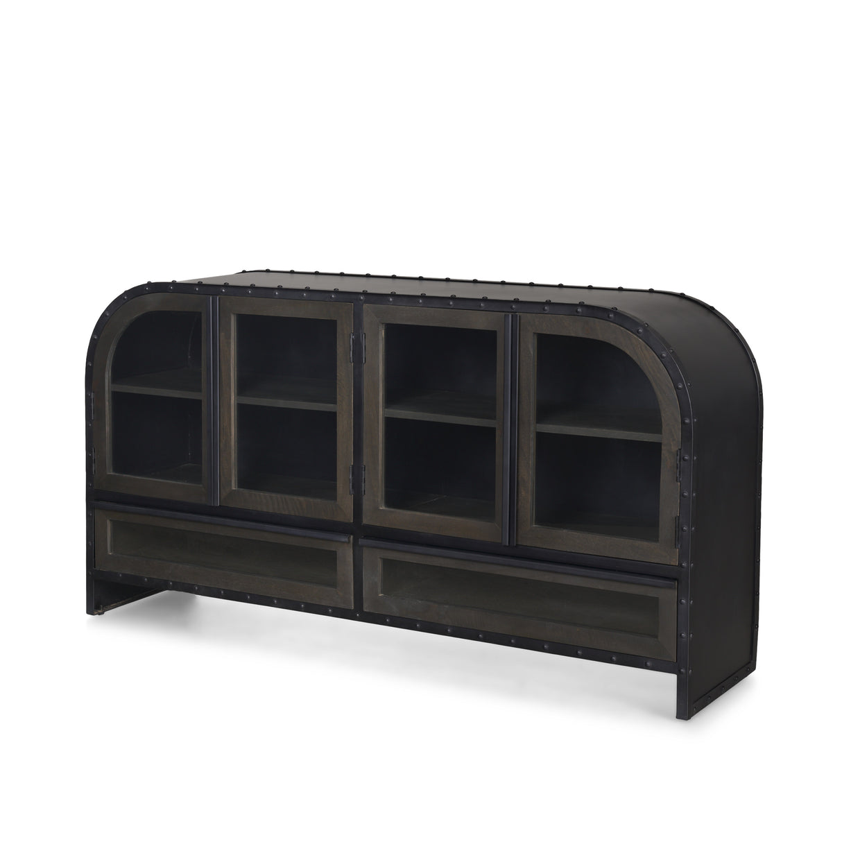 Gehry I 62.3x16.5 Black Metal Frame w/Wood Accent 4 Cabinet Door Two Drawer Sideboard from Mercana - Luna Furniture