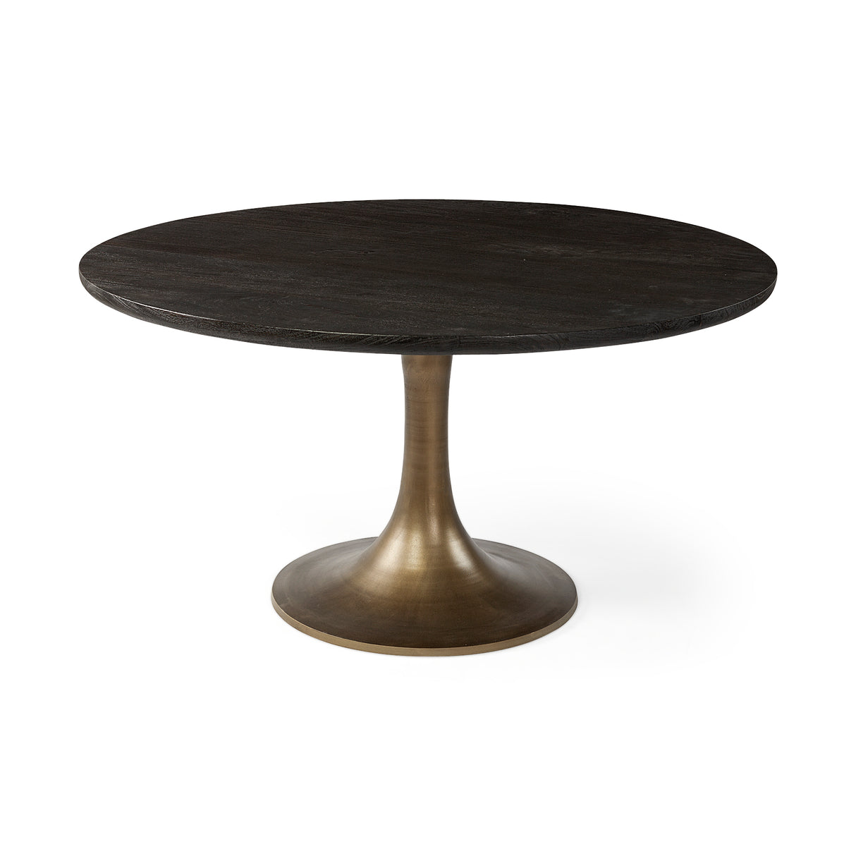 McLeod II 54 L x 54 W x 28.75 H Round Brown Solid Wood Top Gold Metal Base Dining Table from Mercana - Luna Furniture
