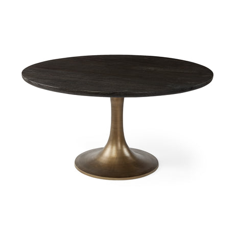 McLeod II 54 L x 54 W x 28.75 H Round Brown Solid Wood Top Gold Metal Base Dining Table from Mercana - Luna Furniture