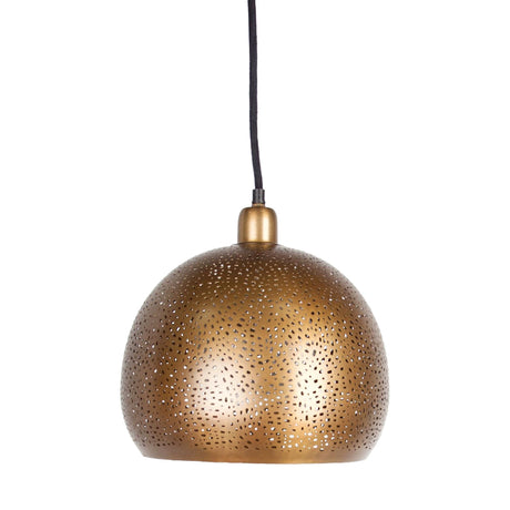 Dalmeny II 11x12 Gold Perforated Metal Dome Pendant Light from Mercana - Luna Furniture